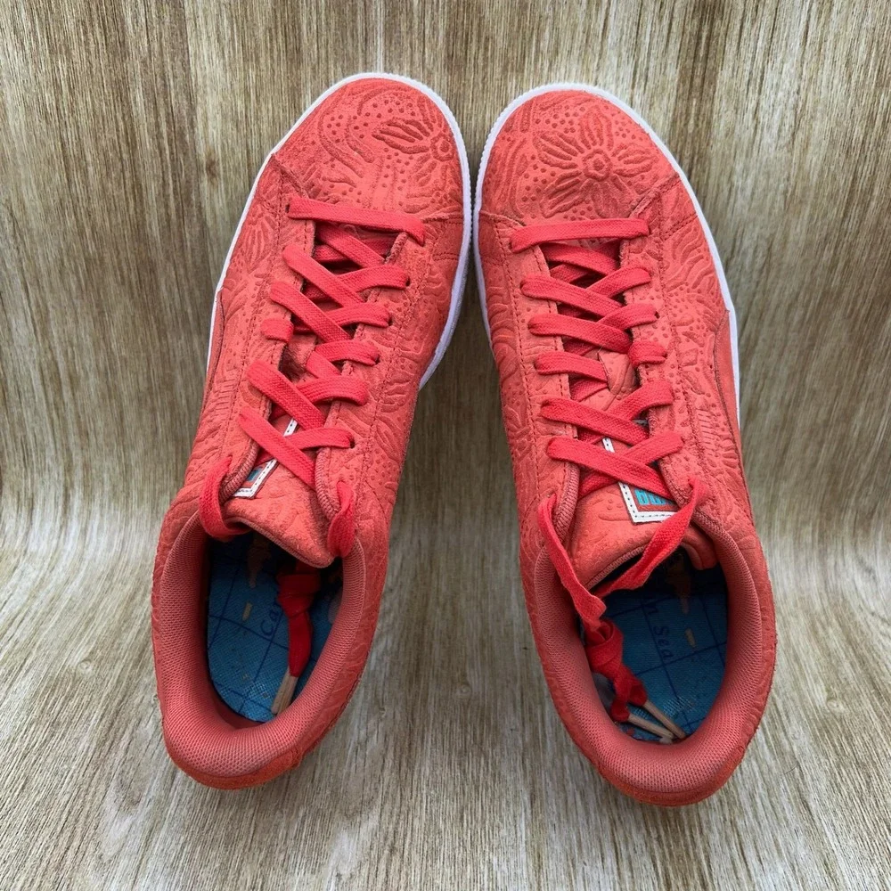 Puma Suede Caribbean Floral Men's Size 10 Hot Coral Sneakers Shoes 365766-01